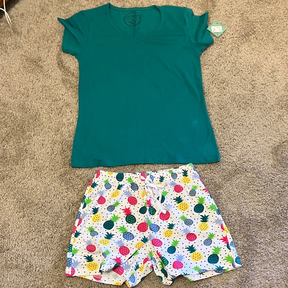 Jane Marie Teal Pajama Set with Fruit Print Shorts